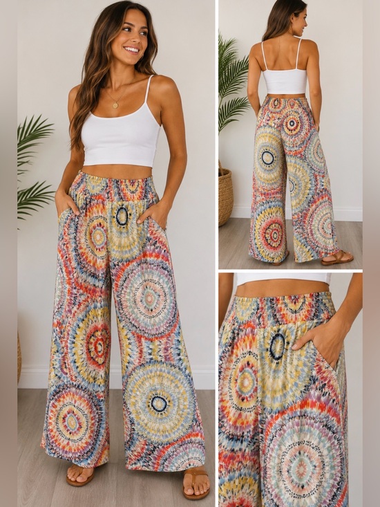 Derek Heart Pants - Derek Heart Wide Leg Palazzo Pants Tie Dye Print Size L Soft Stretch Pockets